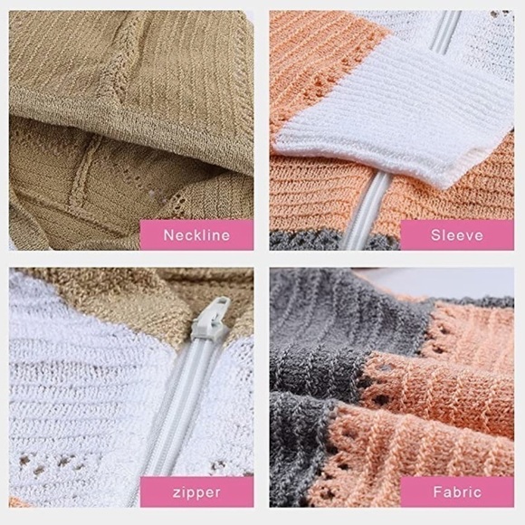 Women’s Lightweight Color Block Full Zip Hooded Sweater Size Medium - Picture 4 of 9